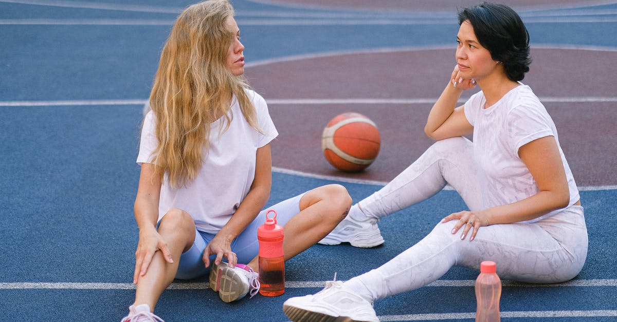 Why didn't Mousesack have to drink the water? - Full length of confident young ladies in sportswear speaking while having break on court after exercising with water bottles near basketball in daylight