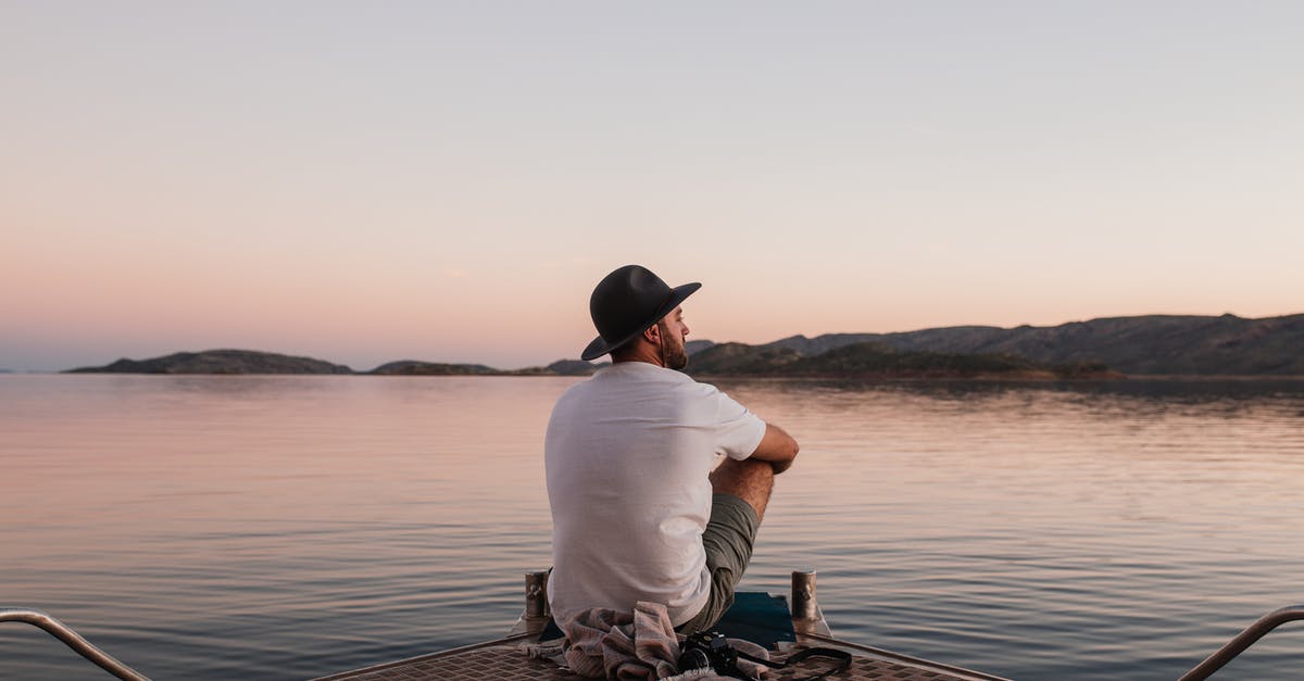 Why didn't they just try to retrieve the water they lost? - Back view of unrecognizable man in casual clothes and hat sitting on boat near photo camera while admiring peaceful sea under cloudless sky