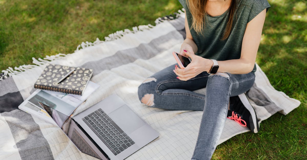 Why didn't they use Google instead of KnowsMore in "Ralph Breaks the Internet"? - From above of young crop female student in casual clothes surfing social media on smartphone while sitting with laptop and notebooks on blanket placed on green grass in sunny park