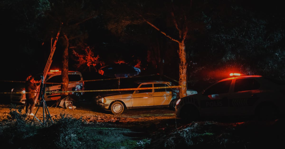 Why didn't Tobey tell the police that Julia could confirm Dino was with them before the illegal race? - Investigators from police working on crime scene fenced with caution tape in woods at night