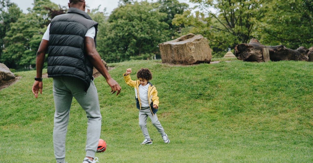 Why do the kicks have to occur simultaneously? - Playful black boy playing football with father
