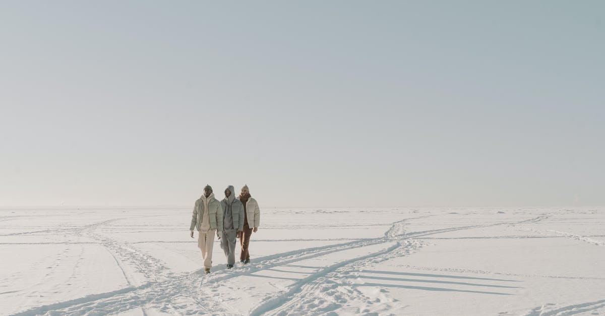 Why do we not see snow or much of season change in the Walking Dead? - Photograph of Men in Puffer Jackets Walking on the Snow