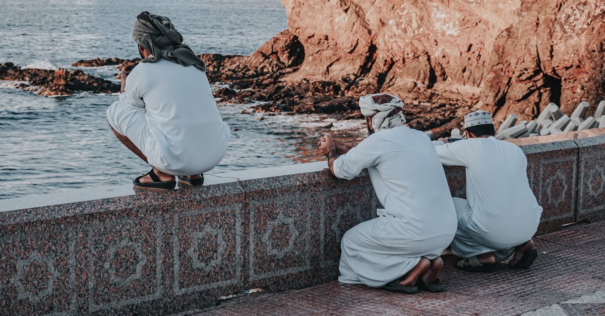Why does the town believe Miguel? - Arab men in white traditional wear praying on embankment