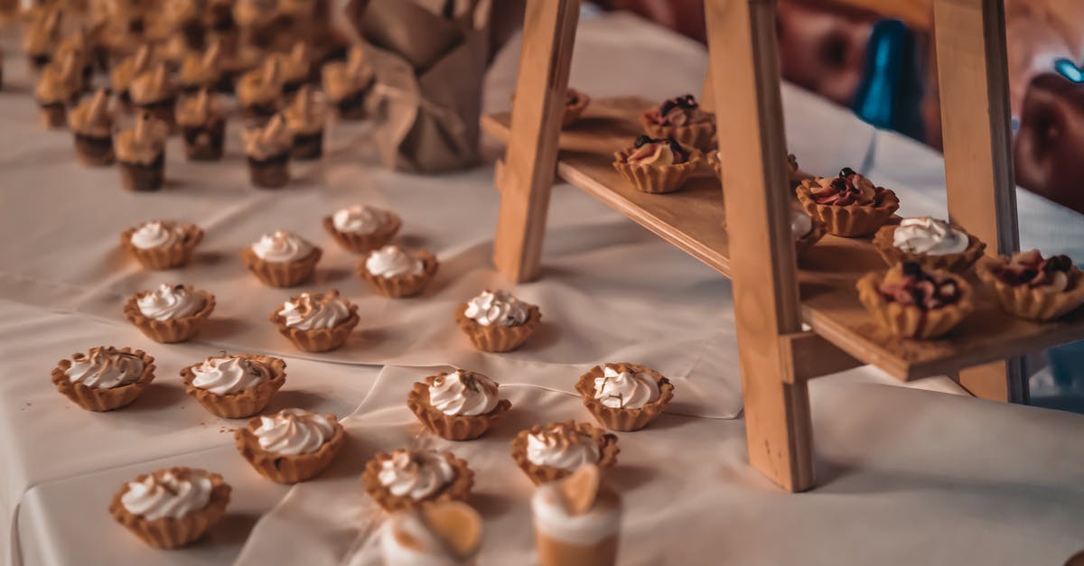 Why is a special company's product shown through out a film? - From above assortment of shortbread tarts with cream on table with desserts for festive special event