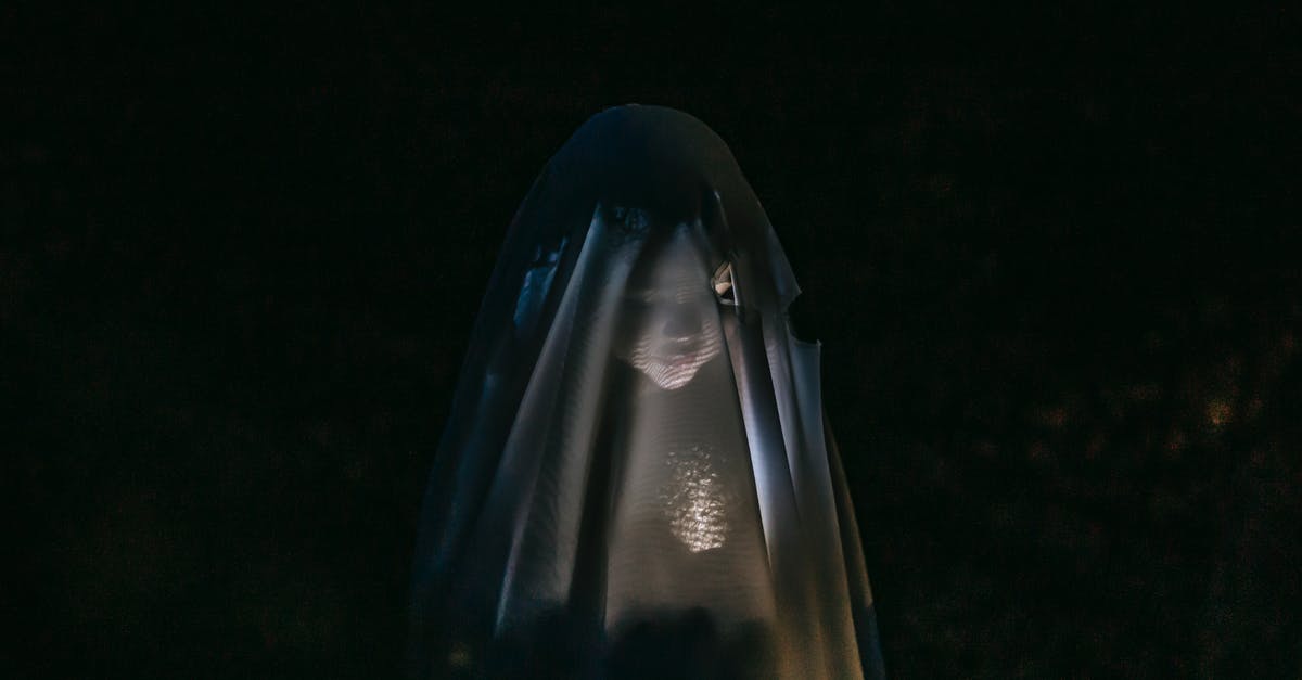 Why is Annalise Keating scared to death about her adoption secret being revealed? - Mysterious little girl standing in darkness covered with white blanket as ghost and shining flashlight on face