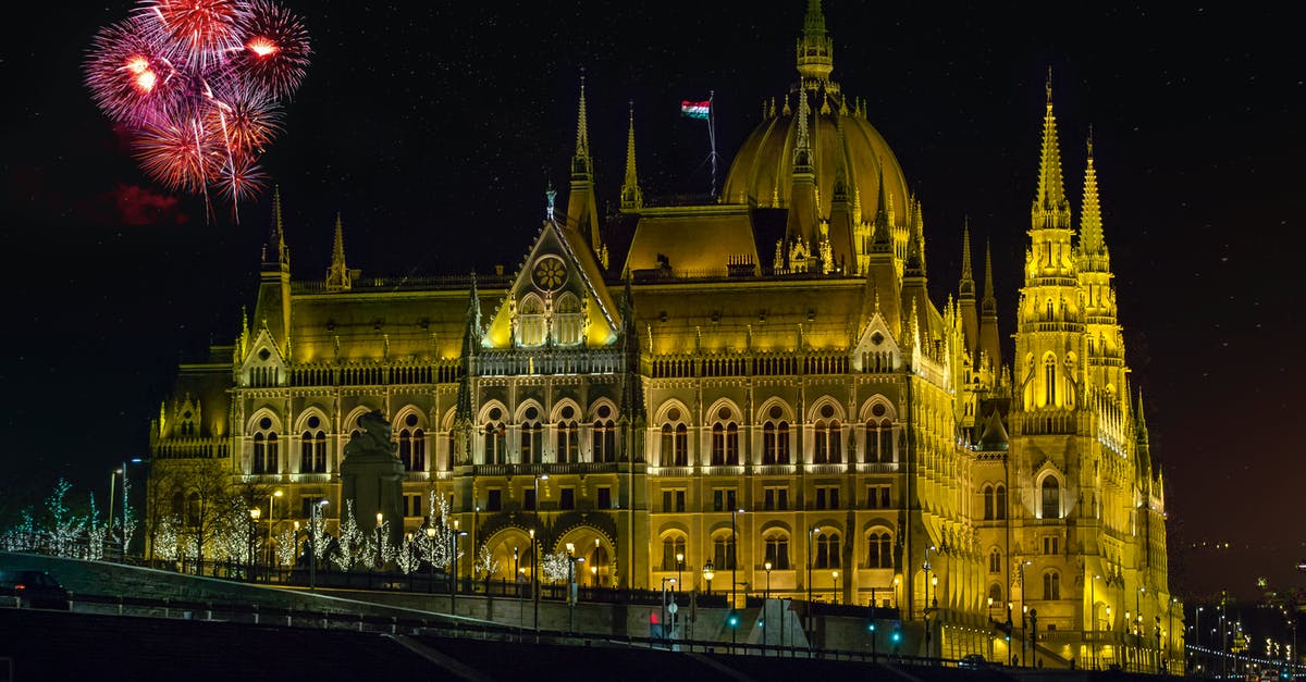 Why is Hunyak's Hungarian so absolutely atrocious? - Old stone house facade under sky with bright fireworks during festive event in Budapest at dusk